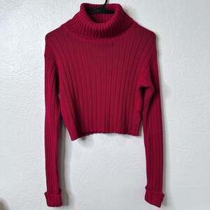Revamped Ribbed Knit Long Sleeve Cropped Turtleneck Sweater - S